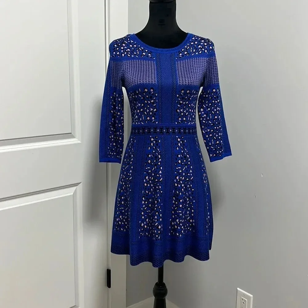Gianni Bini Girls || Knit Sweater Blue Leopard Print Dress kids Girls size XL